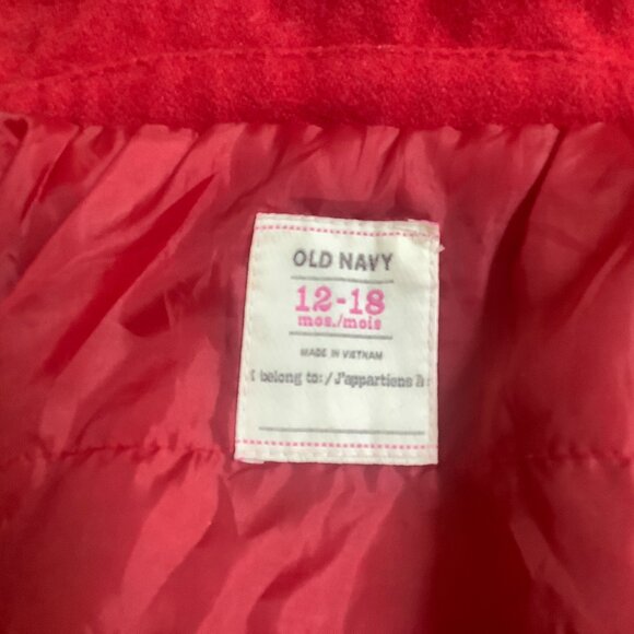 Infant Red Wool Coat Sz 12-18 mos. Old Navy - Picture 7 of 7